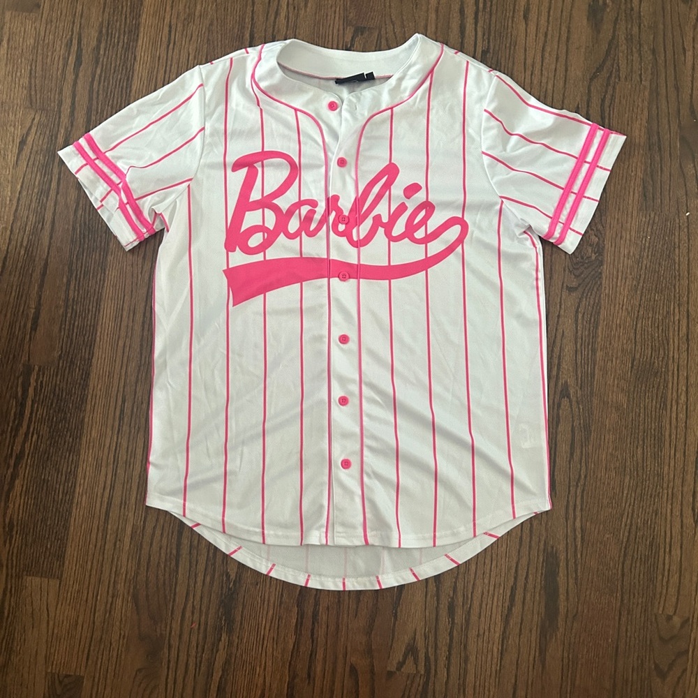 Barbie Kids Jersey Shirt - White with Pink Stripes